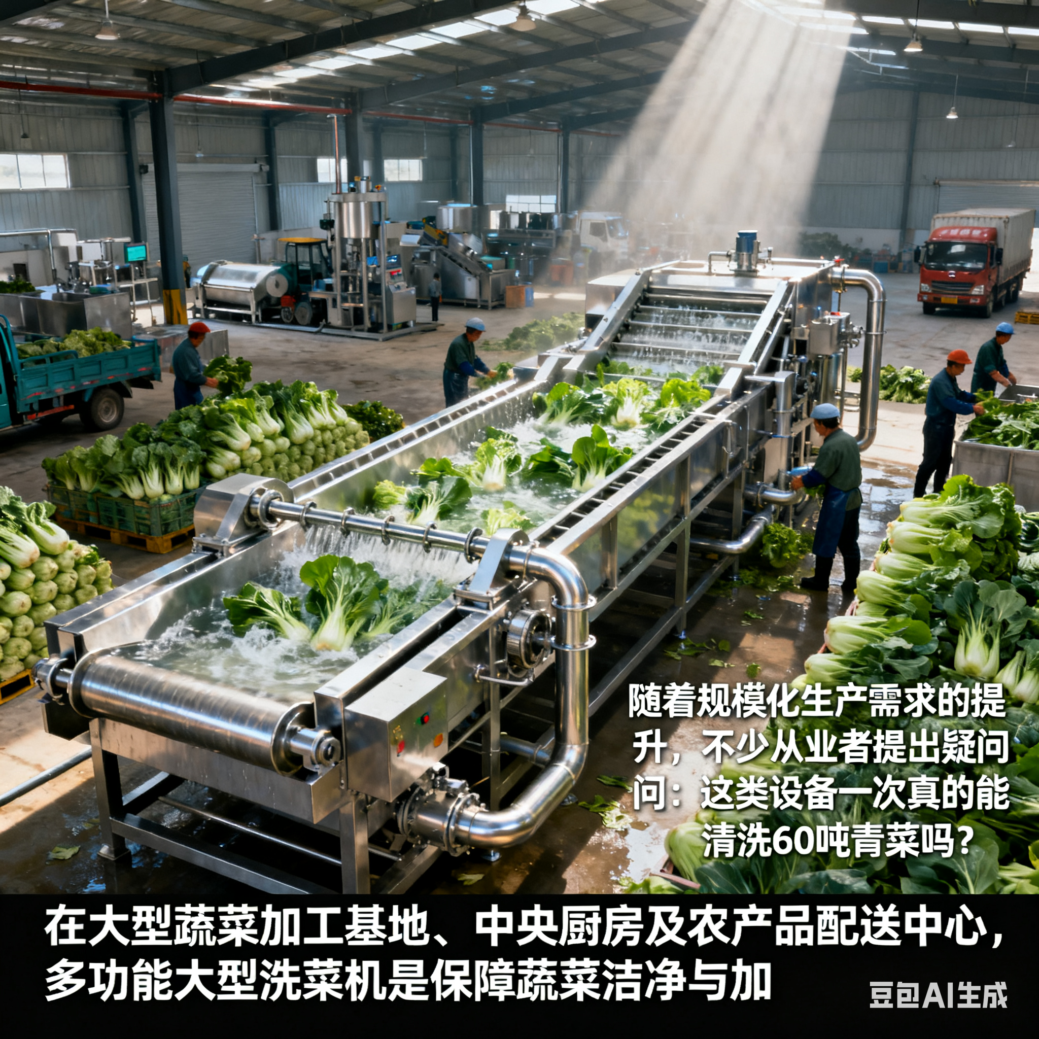 多功能大型洗菜机清洗能力解析：60 吨青菜单次清洗的可能性与现实考量(1)